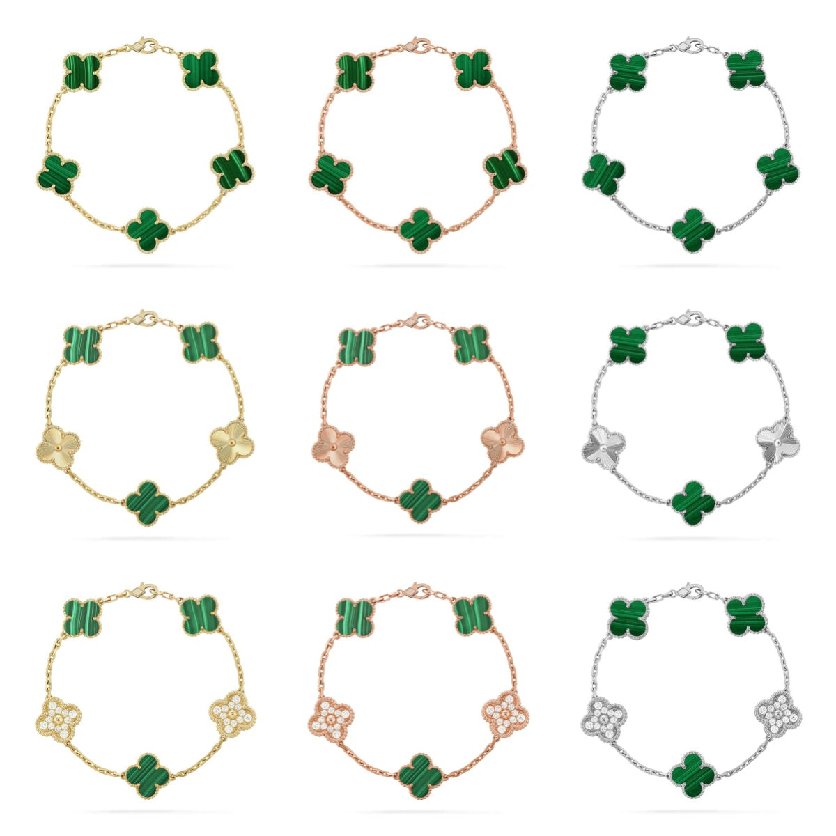[Cadisa] CLOVER 5 MOTIF MALACHITE BRACELET COLLECTION