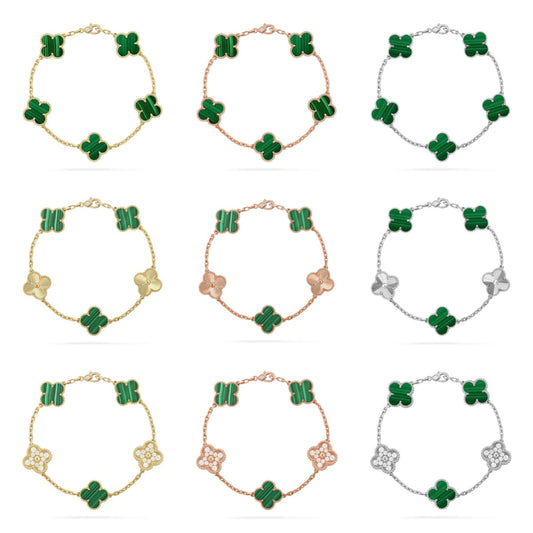 [Cadisa] CLOVER 5 MOTIF MALACHITE BRACELET COLLECTION