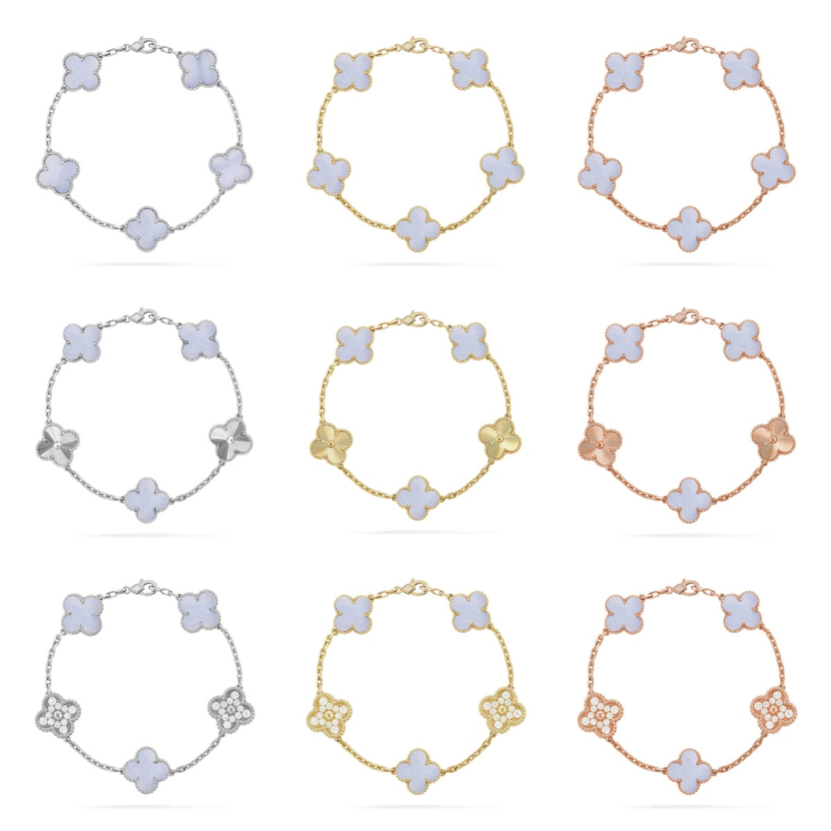 [Cadisa] CLOVER 5 MOTIF PURPLE CHALCEDONY BRACELET COLLECTION
