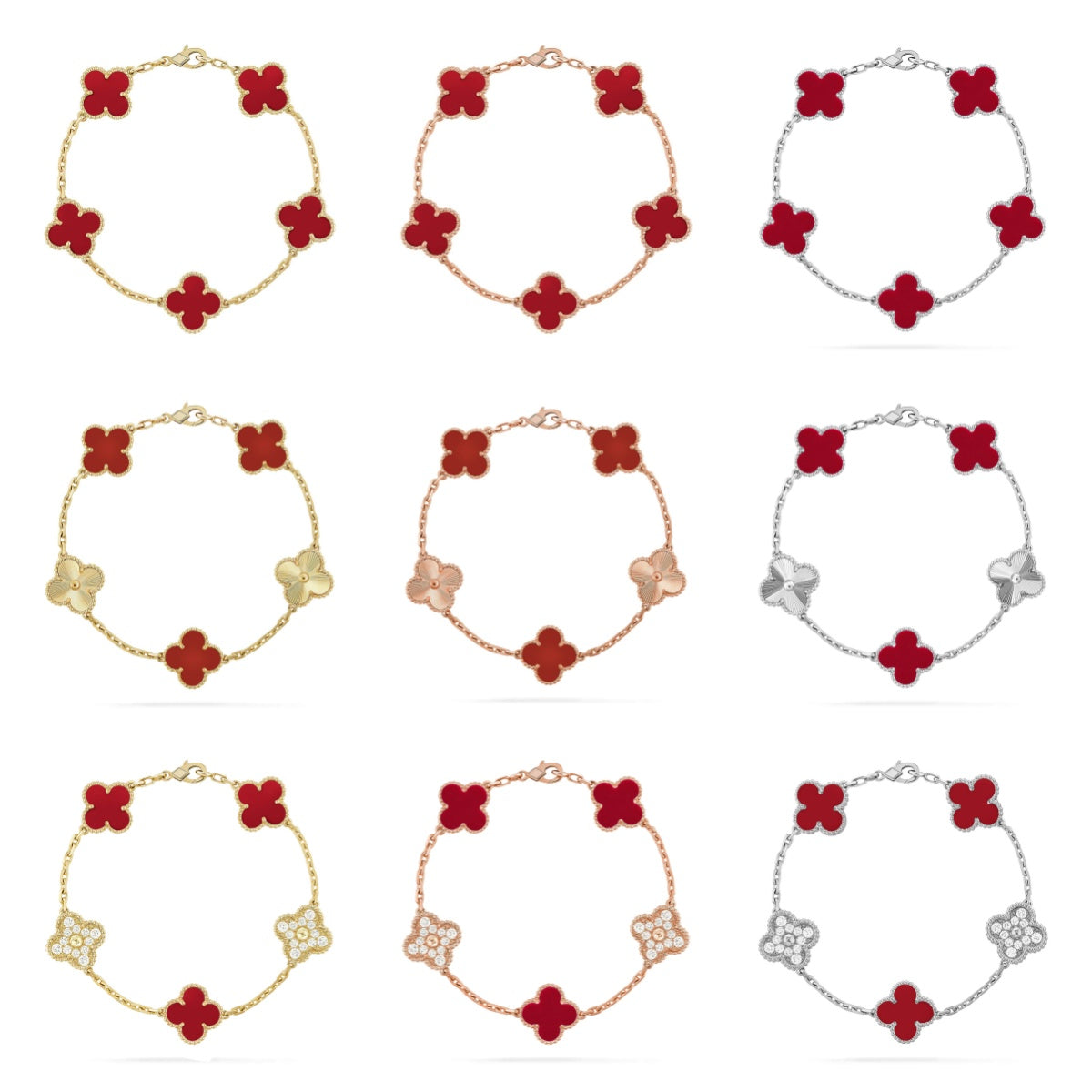 [Cadisa] CLOVER 5 MOTIF RED CORNELIAN BRACELET COLLECTION