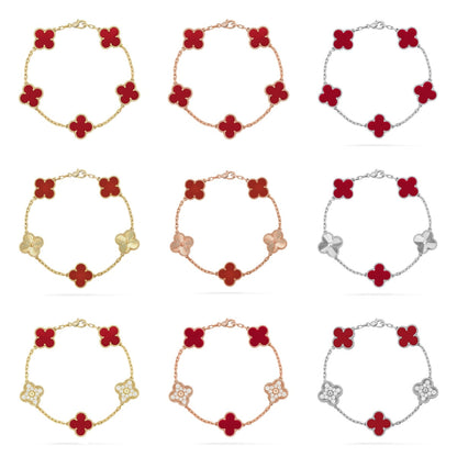 [Cadisa]CLOVER  5 MOTIFS CARNELIAN GOLD BRACELET