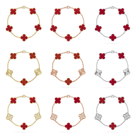 [Cadisa]CLOVER  5 MOTIFS CARNELIAN GOLD BRACELET