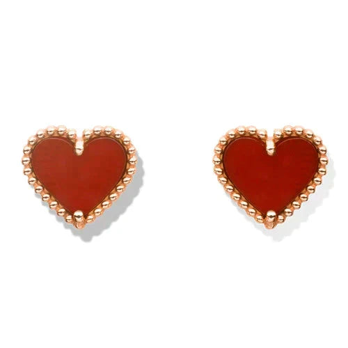 [Cadisa]HEART CARNELIAN STUD EARRINGS