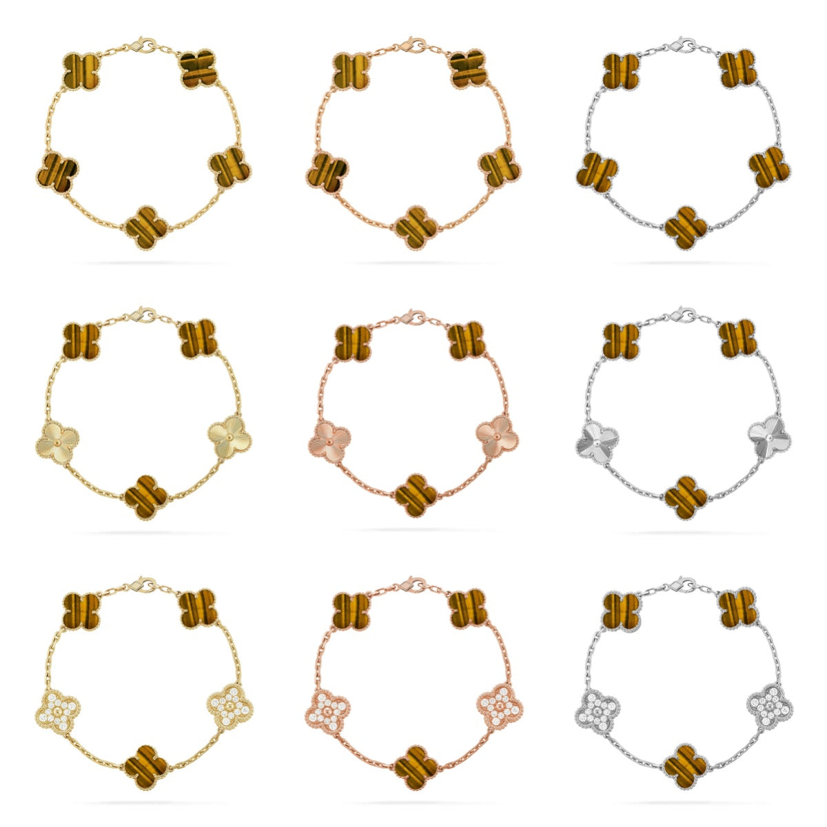 [Cadisa] CLOVER 5 MOTIFS TIGER EYE BRACELET COLLECTION