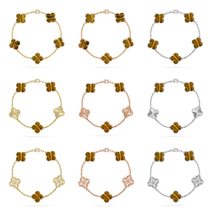 [Cadisa] CLOVER 5 MOTIFS TIGER EYE BRACELET COLLECTION