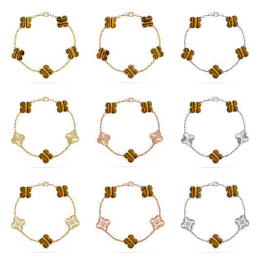 [Cadisa] CLOVER 5 MOTIFS TIGER EYE BRACELET COLLECTION