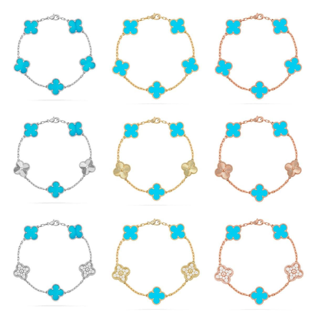 [Cadisa] CLOVER 5 MOTIF TURQUOISE BRACELET COLLECTION