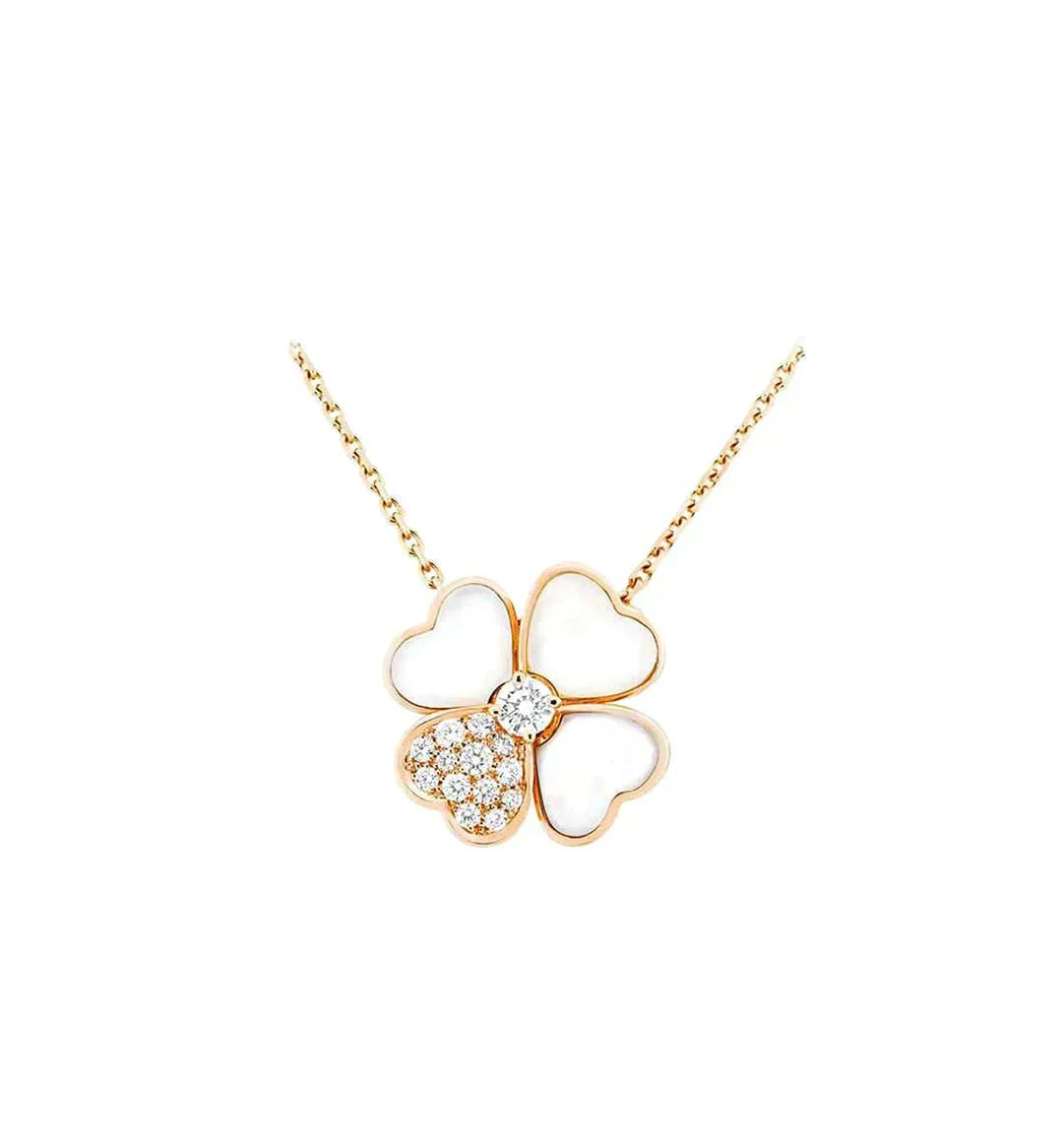 [Cadisa]CLOVER MOP DIAMOND ROSE GOLD NECKLACE