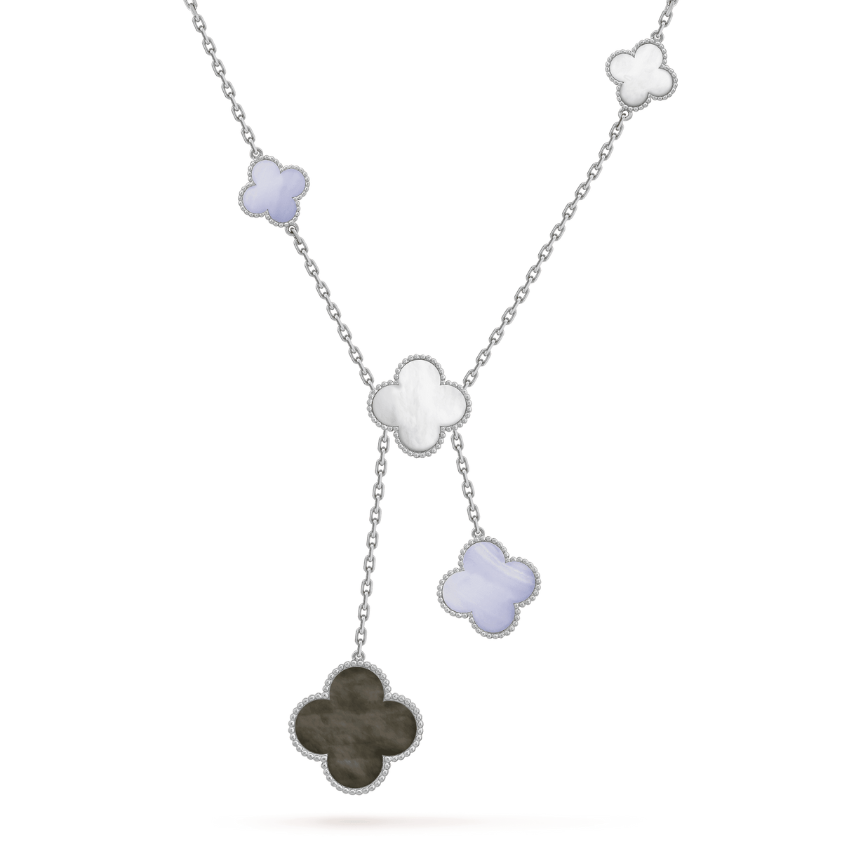 [Cadisa]CLOVER MOP CHALCEDONY NECKLACE SILVER 6 MOTIF