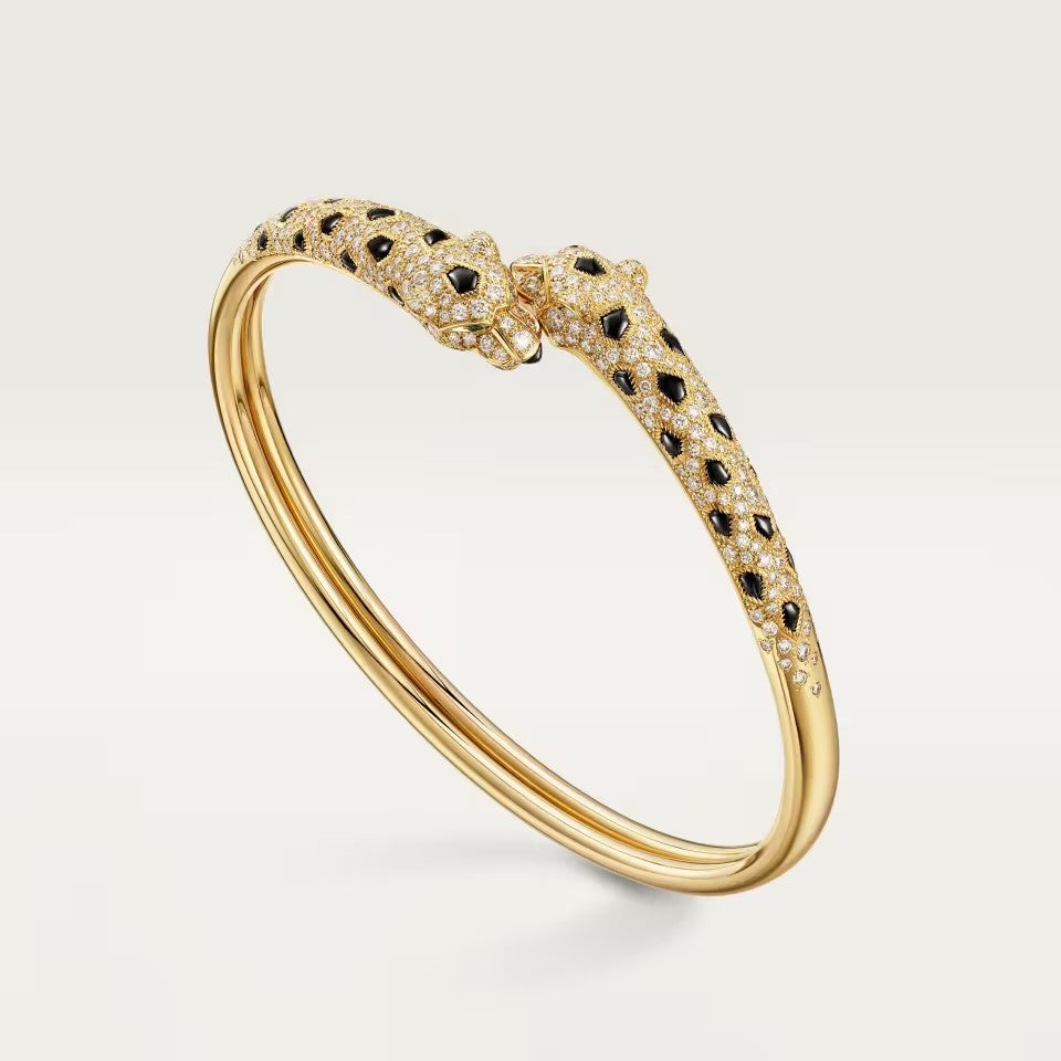 [Cadisa] PANTHERE DOUBLE HEADED HALF DIAMOND OPEN BRACELET