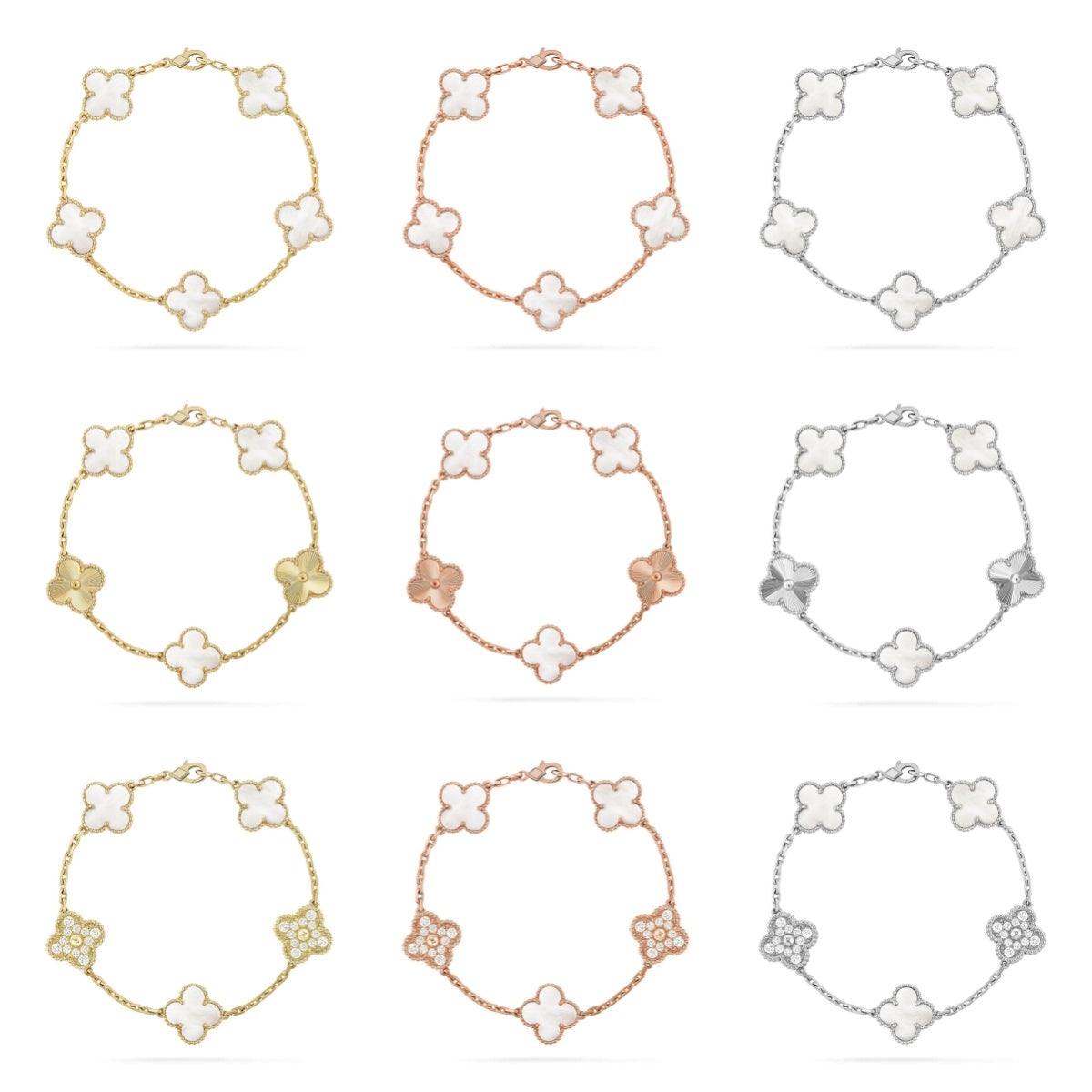 [Cadisa]CLOVER WHITE PEARL MOP 5 MOTIF BRACELET COLLECTION
