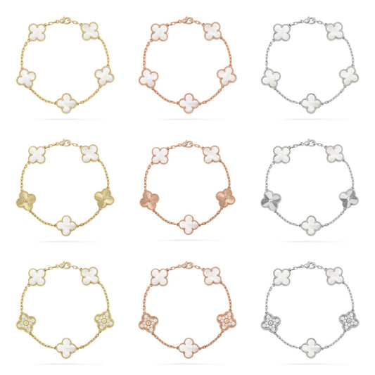 [Cadisa]CLOVER WHITE PEARL MOP 5 MOTIF BRACELET COLLECTION