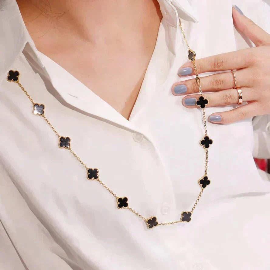 [Cadisa]CLOVER 20 MOTIFS ONYX NECKLACE