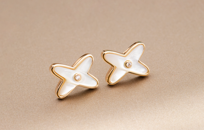 [Cadisa]JEUX DE WHITE MOP PINK GOLD DIAMOND EARRINGS