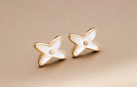 [Cadisa]JEUX DE WHITE MOP PINK GOLD DIAMOND EARRINGS