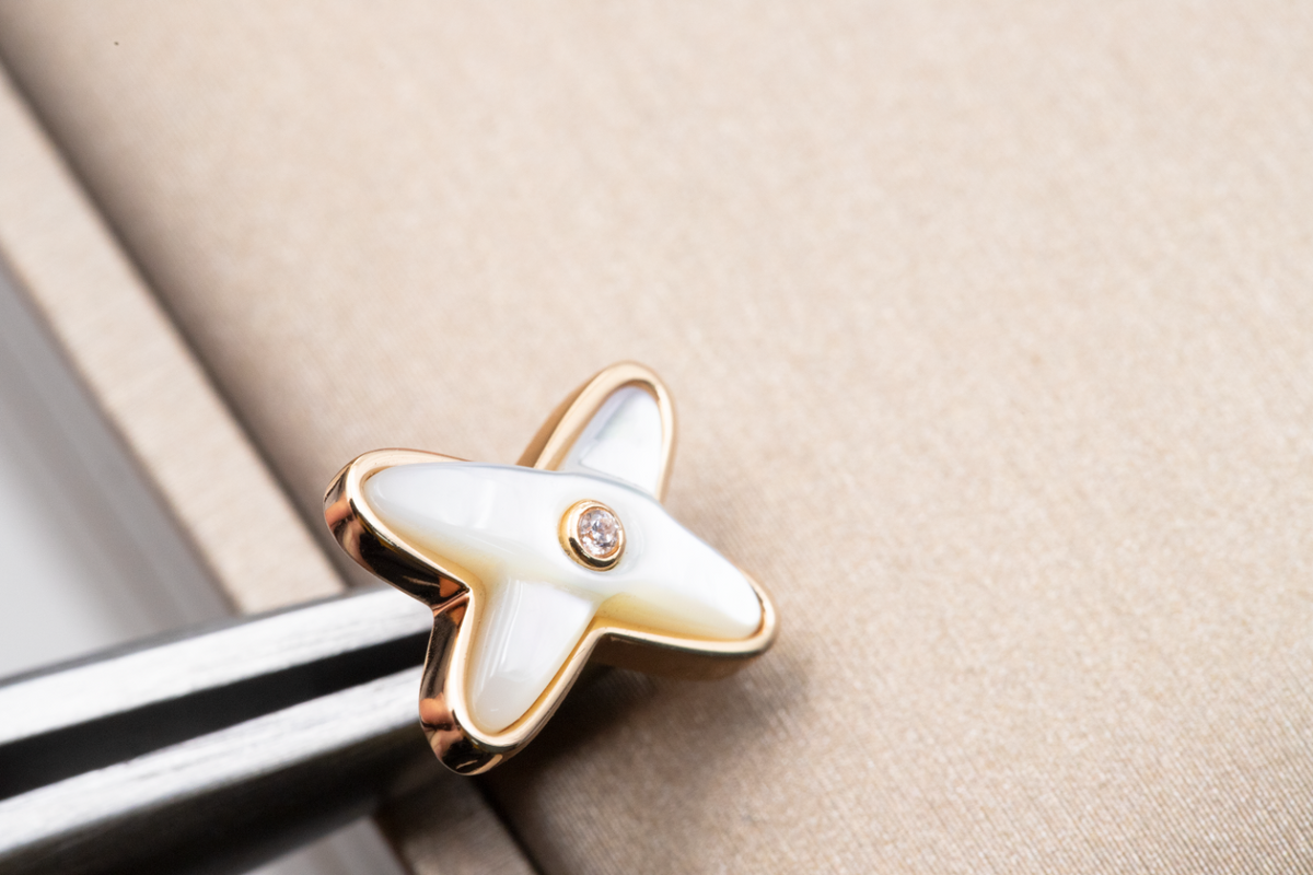 [Cadisa]JEUX DE WHITE MOP PINK GOLD DIAMOND EARRINGS