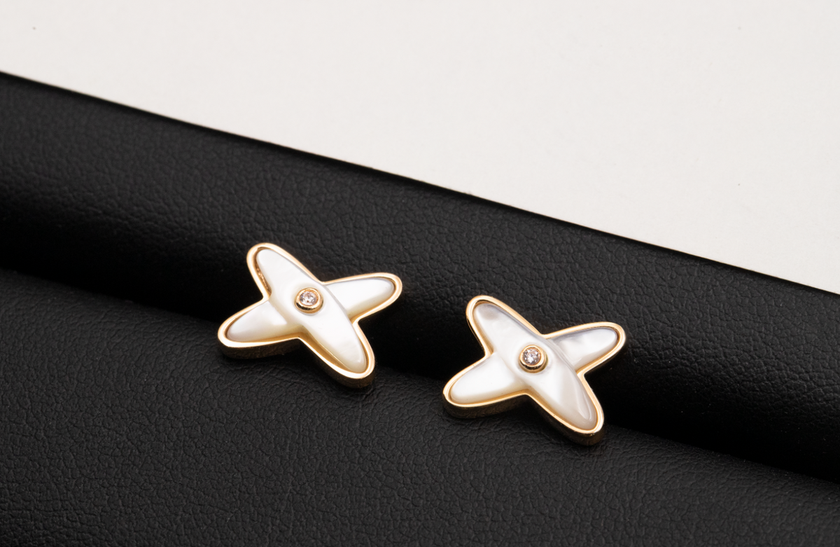 [Cadisa]JEUX DE WHITE MOP ROSE GOLD DIAMOND EARRINGS