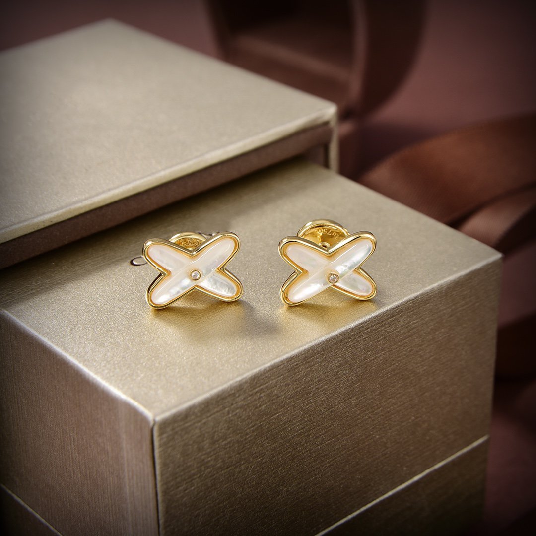 [Cadisa]JEUX DE WHITE MOP GOLD DIAMOND EARRINGS