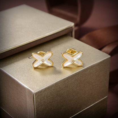 [Cadisa]JEUX DE WHITE MOP GOLD DIAMOND EARRINGS