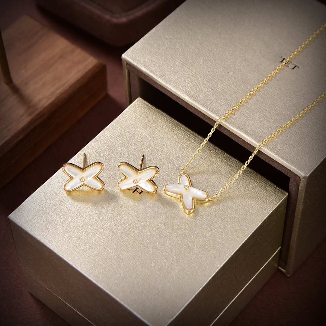 [Cadisa]JEUX DE WHITE MOP GOLD DIAMOND EARRINGS