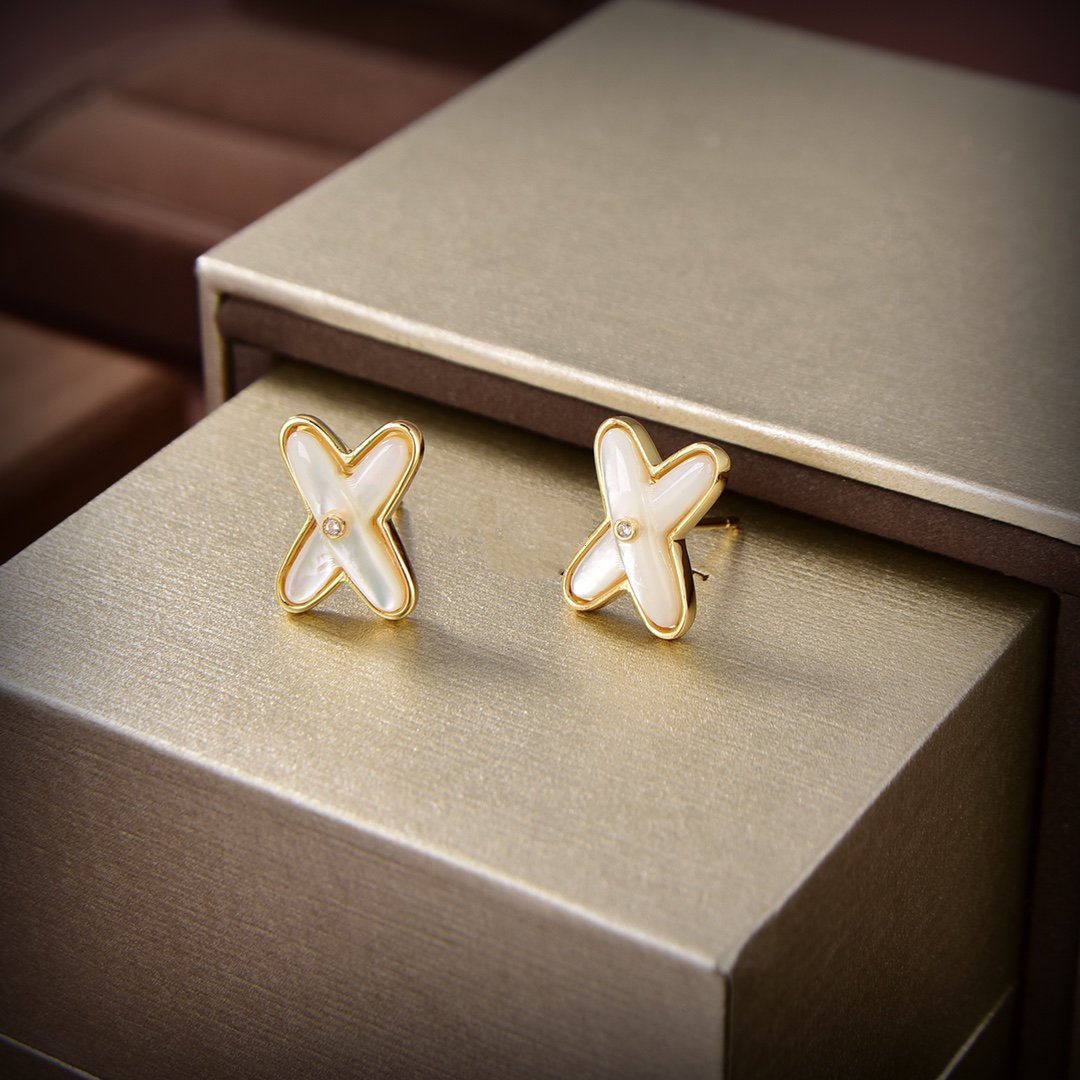 [Cadisa]JEUX DE WHITE MOP GOLD DIAMOND EARRINGS