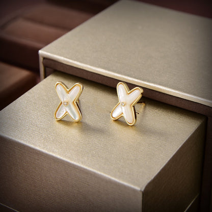 [Cadisa]JEUX DE WHITE MOP GOLD DIAMOND EARRINGS