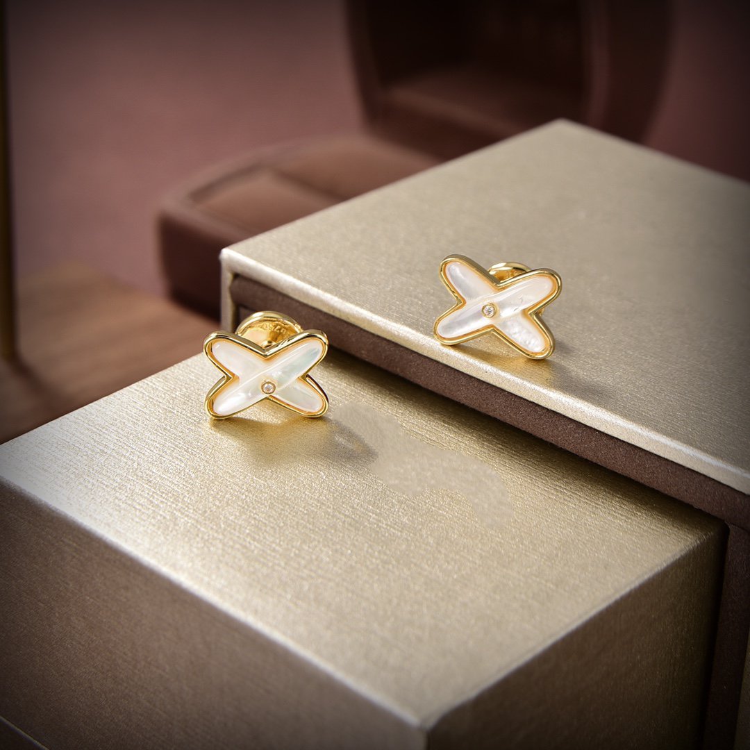 [Cadisa]JEUX DE WHITE MOP GOLD DIAMOND EARRINGS