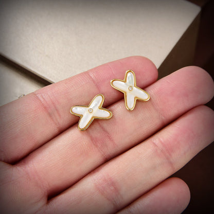 [Cadisa]JEUX DE WHITE MOP GOLD DIAMOND EARRINGS