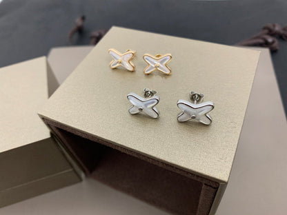 [Cadisa]JEUX DE WHITE MOP SILVER DIAMOND EARRINGS