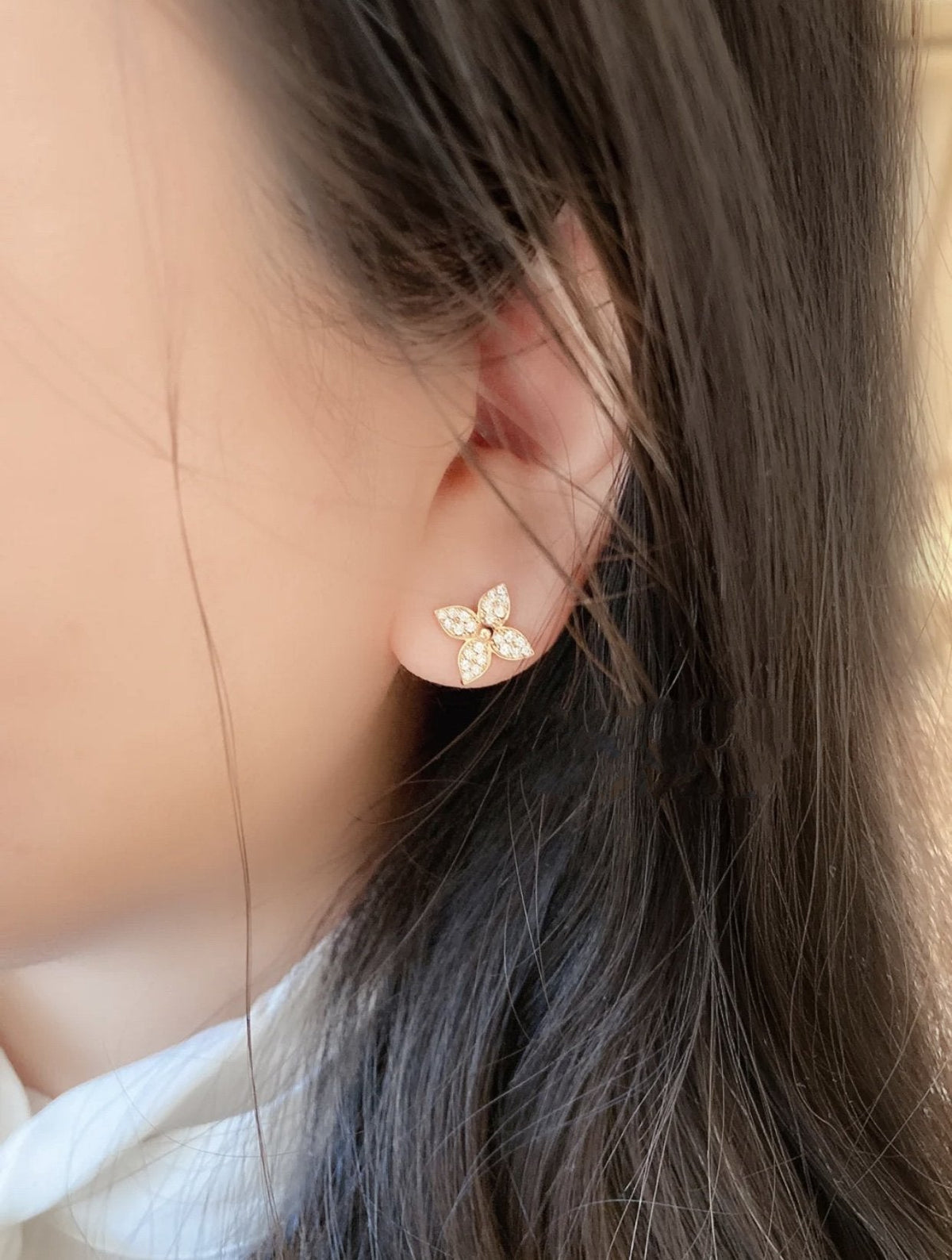 [Cadisa]STAR BLOSSOM STUD EARRINGS PINK GOLD DIAMONDS