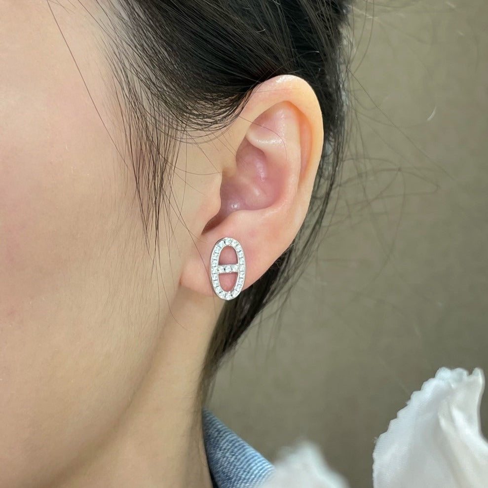 [Cadisa]HM FULL DIAMOND PIG NOSE STUD EARRINGS