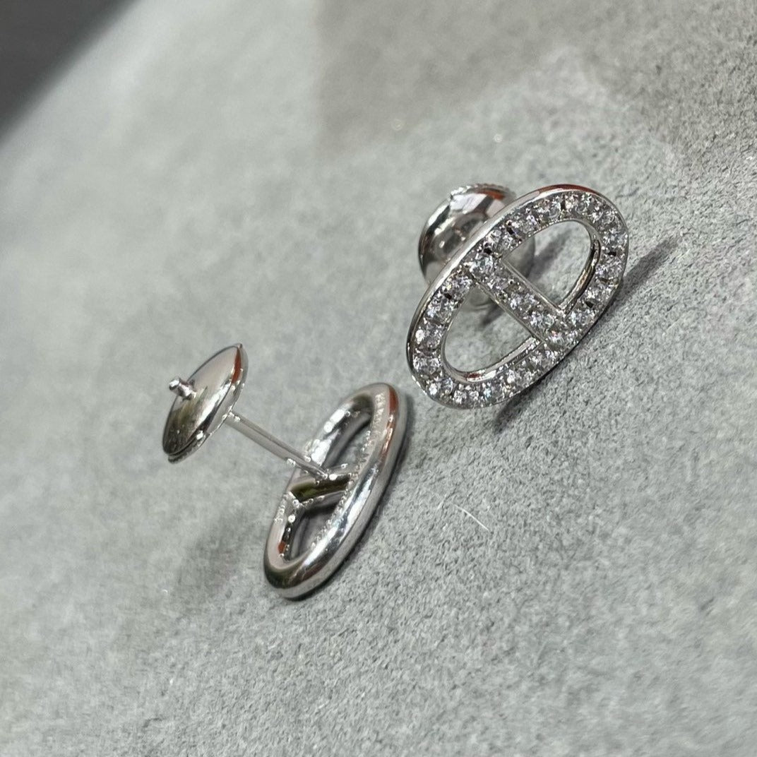 [Cadisa]HM FULL DIAMOND PIG NOSE STUD EARRINGS