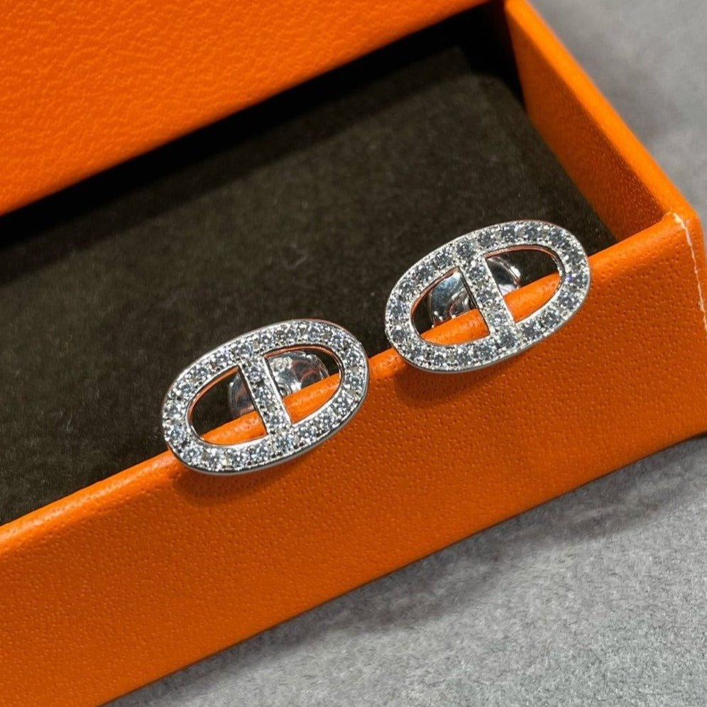 [Cadisa]HM FULL DIAMOND PIG NOSE STUD EARRINGS