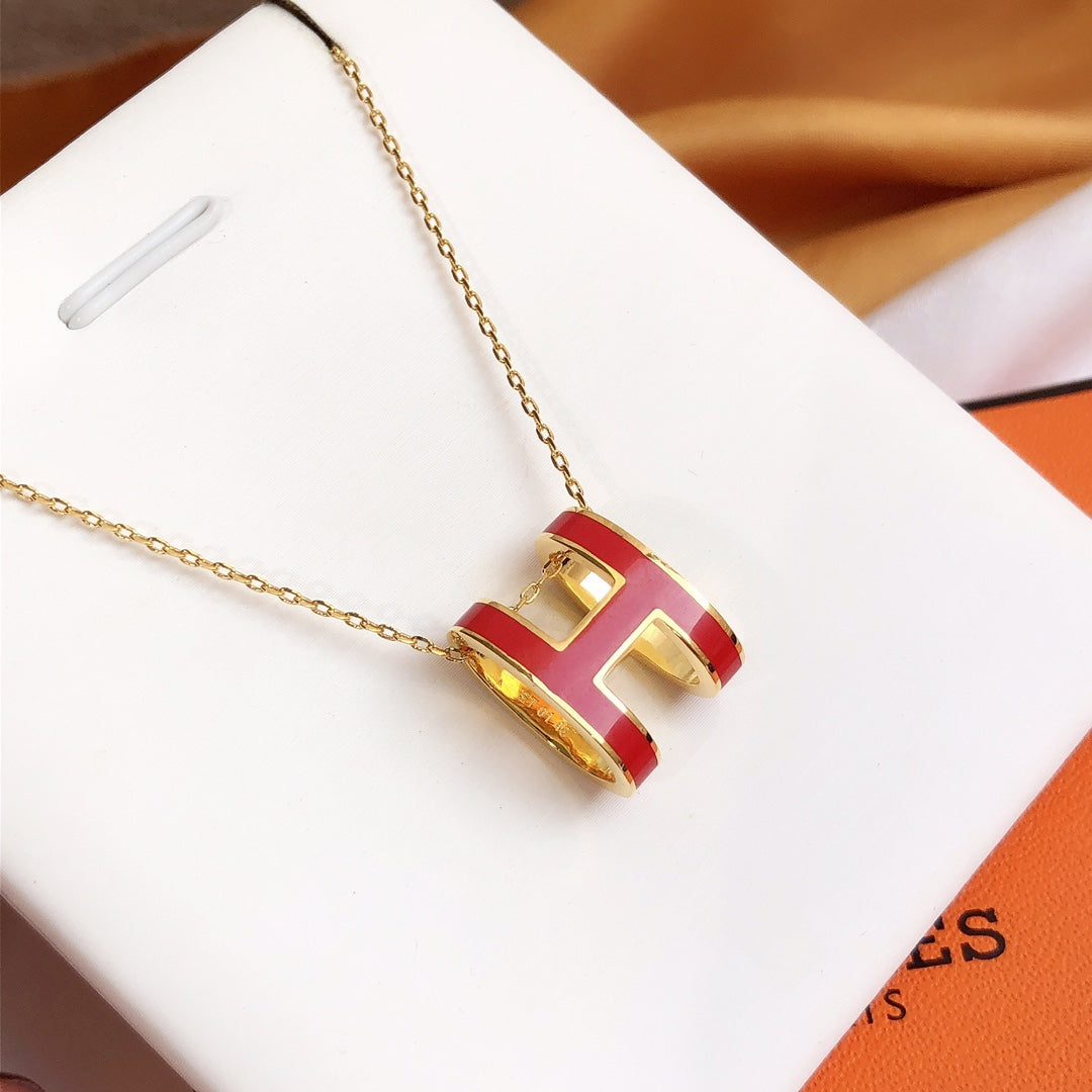 [Cadisa]HM CLIC RED ENAMEL GOLD NECKLACE