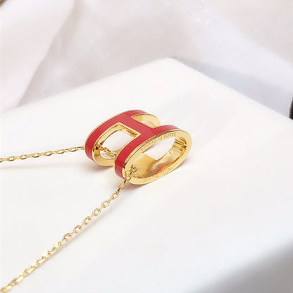 [Cadisa]HM CLIC RED ENAMEL GOLD NECKLACE