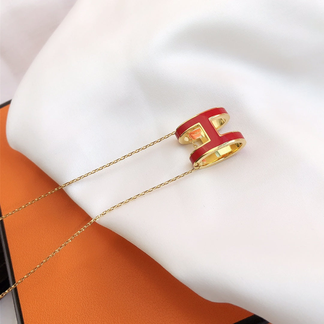 [Cadisa]HM CLIC RED ENAMEL GOLD NECKLACE