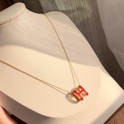 [Cadisa]HM CLIC RED ENAMEL GOLD NECKLACE