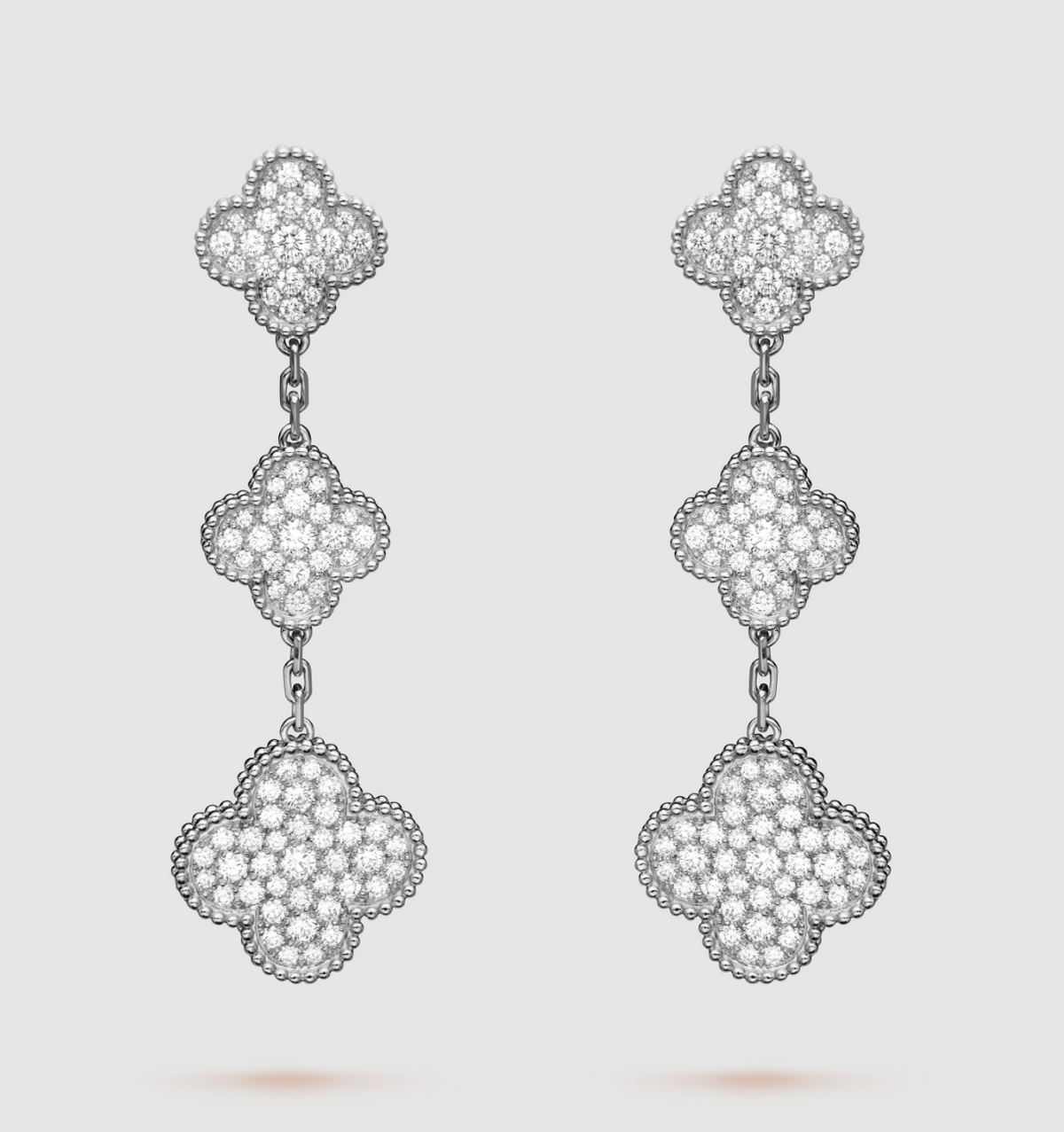[Cadisa]CLOVER 3 MOTIF DIAMOND SILVER DROP EARRINGS