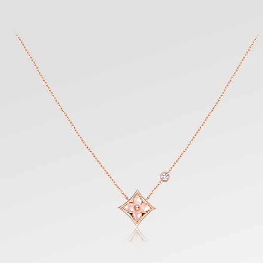 [Cadisa]STAR PINK MOP 1 DIAMOND PINK GOLD NECKLACE