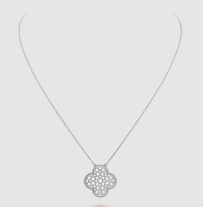 [Cadisa]CLOVER 25MM LARGE PENDANT DIAMOND PAVED SILVER NECKLACE