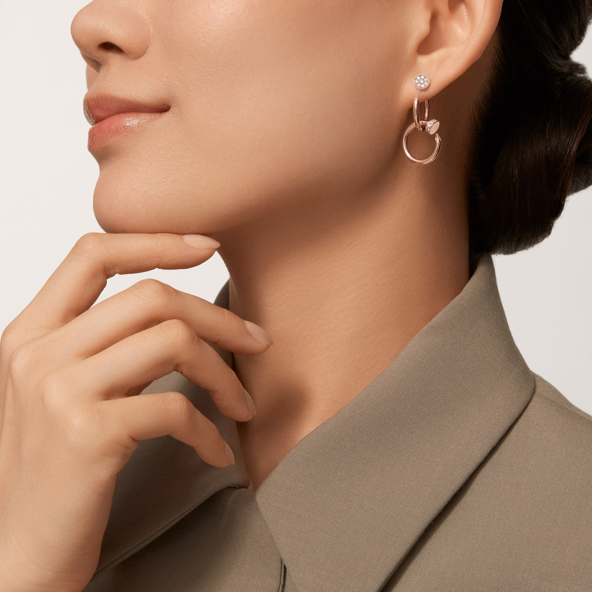 [Cadisa] JUSTE HALF DIAMOND DOUBLE EARRINGS