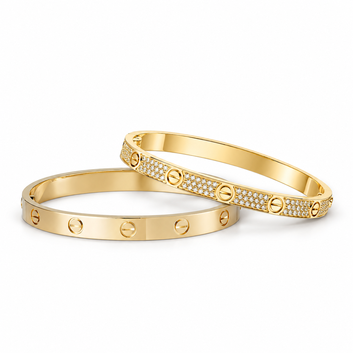 [Cadisa] LOVE  Classic & Diamond-Paved Bracelet Stack Set