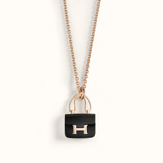 [Cadisa]CONSTANCE BLACK PEDANT PINK GOLD NECKLACE