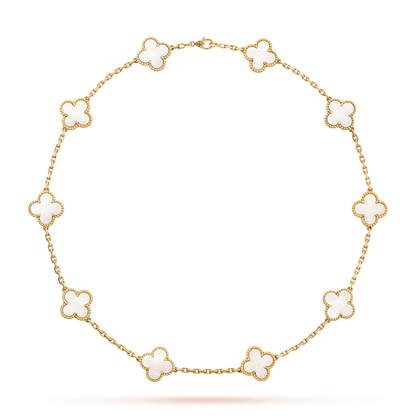 [Cadisa]CLOVER 10 MOTIFS WHITE MOTHER OF PEARL NECKLACE