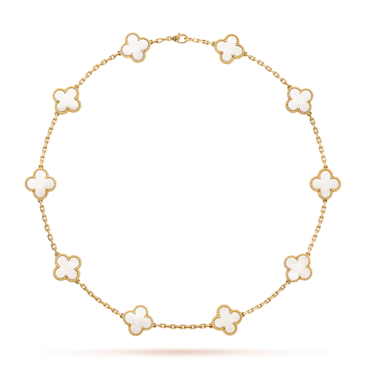 [Cadisa]CLOVER 10 MOTIFS WHITE MOTHER OF PEARL NECKLACE