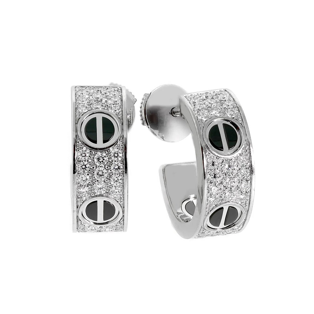 [Cadisa] LOVE CERAMIC DIAMOND PAVED SILVER EARRINGS