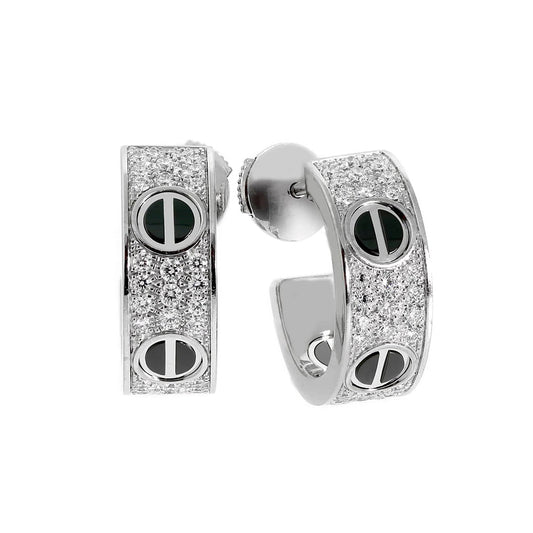[Cadisa] LOVE CERAMIC DIAMOND PAVED SILVER EARRINGS
