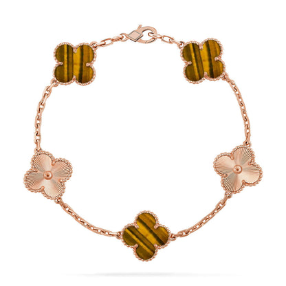[Cadisa] CLOVER 5 MOTIFS TIGER EYE BRACELET COLLECTION