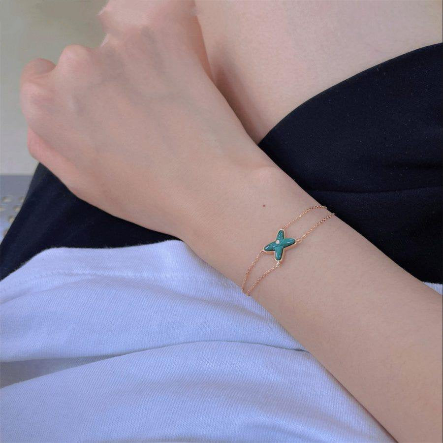 [Cadisa]JEUX BRACELET MALACHITE PINK GOLD 1 DIAMOND