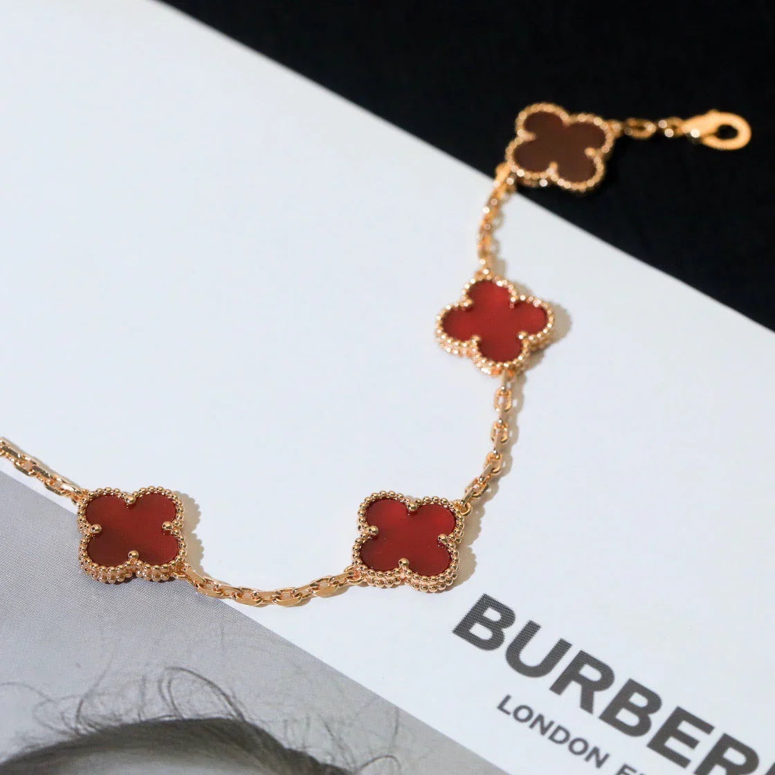 [Cadisa] CLOVER 5 MOTIF RED CORNELIAN BRACELET COLLECTION